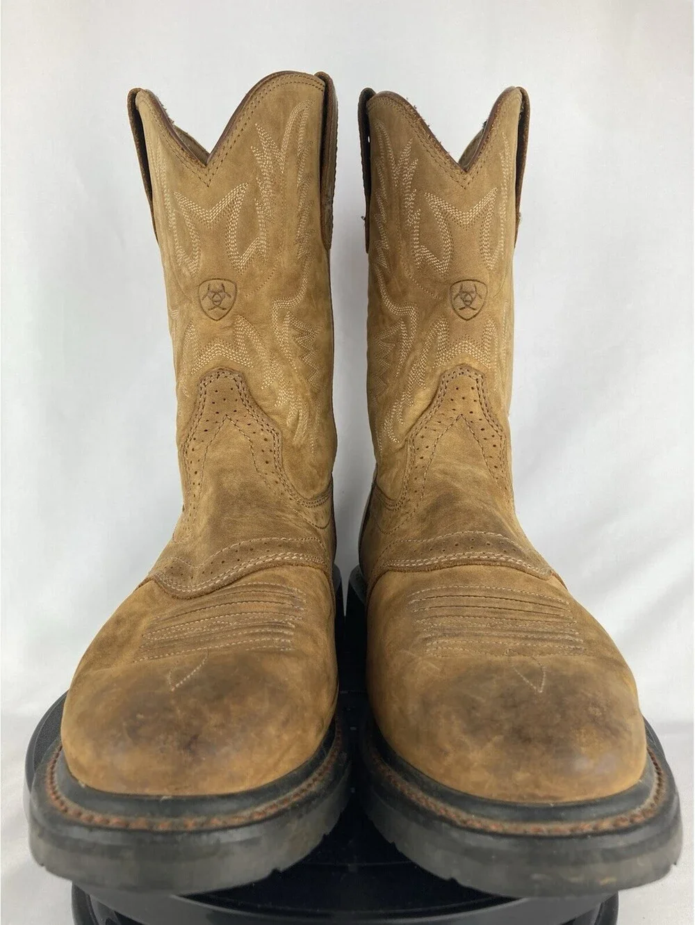 Men’s 9.5 EE Wide Ariat Sierra Saddle Boots Brown Leather Western Work Soft Toe